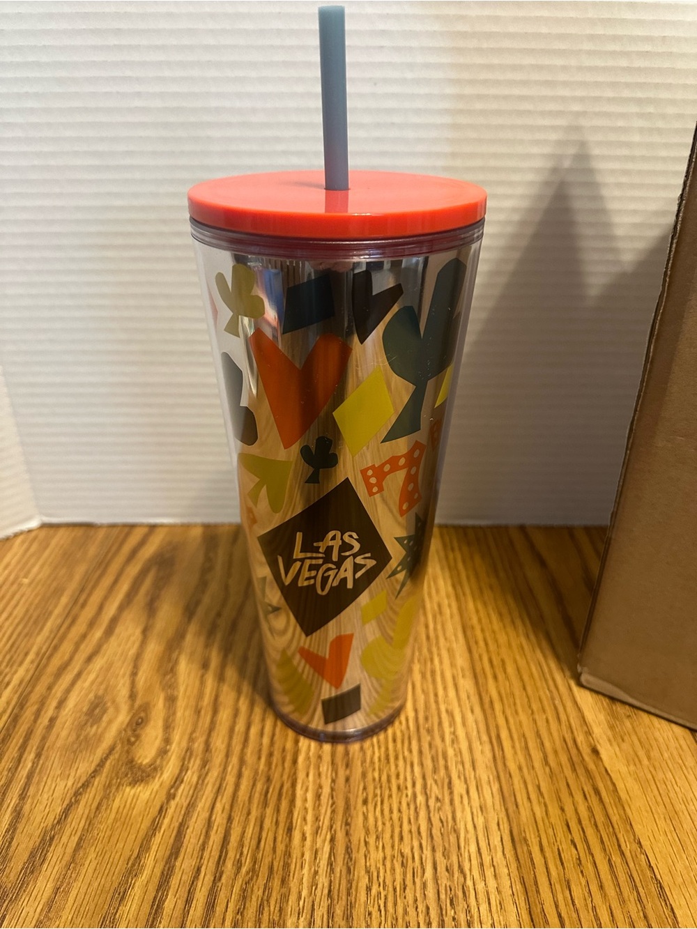 (2) Starbucks Las Vegas Double-Wall Tumblers with Red Lid and Gray Straw